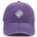 Retro washed purple baseball cap with white geometric embroidery on front - M (56-58cm) / Geometric Pattern Style / Purple
