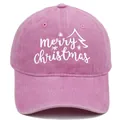 Pink washed cotton baseball cap featuring white Merry Christmas embroidery with small tree - M (56-58cm) / Pink