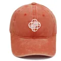 Retro washed cotton baseball cap in brick red with white embroidered geometric logo - M (56-58cm) / Geometric Pattern Style / Orange