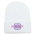 Weiße Strickmütze mit lila geometrischer Stickerei und HUNTRX-Logo für Damen - Weiß