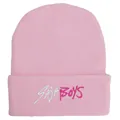 Pink Kpop-style knitted beanie with SAJA BOYS embroidery for street fashion - Pink