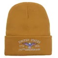 Ginger yellow knitted beanie with United States 250th anniversary embroidery - Khaki
