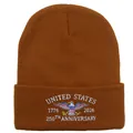 Caramel knit beanie featuring United States 250th anniversary eagle embroidery - Caramel color