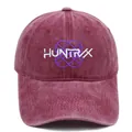 Close-up of vintage burgundy washed cotton baseball cap with HUNTRVX embroidery - M (56-58cm) / Burgundy