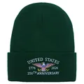 Dark green beanie featuring white United States 250th anniversary embroidery - Dark Green