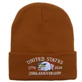 Brown USMC 250th anniversary beanie with eagle embroidery and 1776-2026 flag patch - Caramel color
