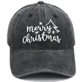 Washed black baseball cap featuring white Merry Christmas embroidery and snowflake details - M (56-58cm) / Black