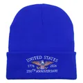 Royal blue knit beanie with United States 250th anniversary eagle embroidery - Sapphire Blue