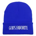 Königsblaue Beanie mit weißer GOD'S FAVORITE Stickerei und Rippenstrick-Struktur - 54-60cm / Königsblau