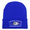 Royal blue beanie with United States 250th anniversary eagle embroidery on the cuff - Sapphire Blue