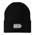 Black cuffed beanie with battery power embroidery for winter outdoor warmth - 54-60cm / Black