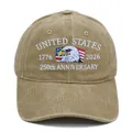Gorra de béisbol de algodón lavado caqui con bordado de águila del 250 aniversario - M (56-58cm) / Caqui (Con Bordado de Bandera Lateral)