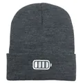 Dark grey knitted beanie featuring embroidered white battery power level icon - 54-60cm / Deep Heather Grey