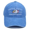 Gorra de algodón azul claro con bordado de águila del 250 aniversario de EE. UU. - M (56-58cm) / Azul Cielo (Con Bordado de Bandera Lateral)