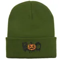 Bonnet d'Halloween vert foncé avec broderie citrouille et BOO en maille épaisse - Citrouille Vert Militaire