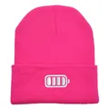Hot pink knitted beanie with battery power icon embroidery for winter outdoor style - 54-60cm / Rose Red