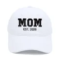 Cappellino da baseball bianco in cotone con ricamo nero MOM EST. 2026 e cinturino regolabile - M (56-58cm) / MOM-Bianco