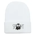 Bonnet d'Halloween blanc avec texte Spooky noir et broderie de fantôme - Blanc Fantôme