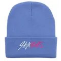 Lavender knit beanie with embroidered SAJA BOYS logo and stylish cuffed hem detail - Cyan Blue