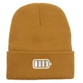 Ginger yellow knitted beanie with battery power embroidery for winter street style - 54-60cm / Khaki