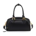 Borsa bowling classica in pelle nera con finiture dorate e tracolla rimovibile - Nero
