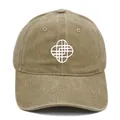 Khaki washed cotton baseball cap featuring geometric embroidery in vintage style - M (56-58cm) / Geometric Pattern Style / Khaki