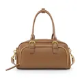 Borsa bowling vintage marrone in pelle con texture litchi e tracolla regolabile - Marrone