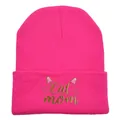 Berretto Cat Mom rosa acceso con ricamo di orecchie e baffi di gatto - Mamma Gatto / Rosa Rosso