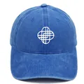 Vintage washed blue cotton baseball cap with white geometric embroidery for fans - M (56-58cm) / Geometric Pattern Style / Sapphire Blue