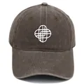 Distressed dark coffee baseball cap featuring white geometric embroidery for fans - M (56-58cm) / Geometric Pattern Style / Coffee