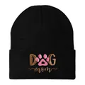 Berretto in maglia nera con ricamo DOG mom e zampa, cappello invernale per amanti - Mamma di Cane / Nero