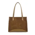 Grand sac cabas marron caramel en nubuck avec surpiqûres blanches contrastées - Brun Givré