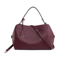 Minimalist large capacity wine red leather tote bag with silver D-ring hardware - Ancorra Red