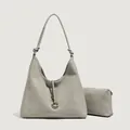 Minimalistische grijze hobo tassenset van kunstleer met etui en geknoopte riem - Rotsgrijs