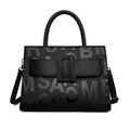 Bolso tote grande negro en cuero granulado con relieve de letras y correa ajustable - Negro