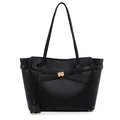 Elegante schwarze Ledershopper mit Riemendesign und goldfarbenem Metalldrehverschluss - Schwarz