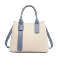 Retro handtas in crèmewit en blauw met een ruim ontwerp en dubbele handgrepen - Beige met Blauw