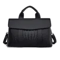 Élégant sac cabas noir gaufré avec doubles poignées et bandoulière réglable - Noir
