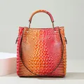 Gradient orange bucket bag with crocodile embossed leather and detachable strap - Metallic Pink