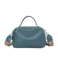 Morandi blauwe leren crossbodytas met dubbele rits en geweven patroon riem - Blauw