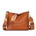 Borsa a tracolla in pelle martellata marrone con ampia tracolla jacquard fashion - Marrone