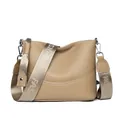 Borsa hobo beige in pelle con tracolla larga in tessuto a motivo moda da donna - Cachi