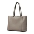 Minimalistische taupefarbene Tote Bag aus strukturiertem Leder mit goldenen Details - Grau