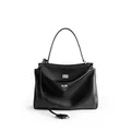 Sac fourre-tout Rodeo élégant en cuir noir avec ferrures argentées et grande capacité de rangement - Noir Petit