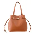 Bruine bucket-stijl tote bag met zilveren draaisluiting en dubbele schouderbanden in kunstleer - Bruin