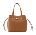 Elegante karamelkleurige leren tote bag voor dames met een gouden draaisluiting en handvat - Khaki