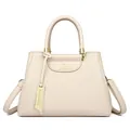 Beige tote bag van litchi-leer met goudkleurig kangoeroelogo en afneembare schouderriem - Broken Wit