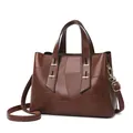 Grande borsa a mano marrone scuro in pelle vintage con design patchwork e tracolla regolabile - Marrone Rosso