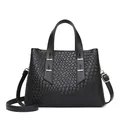 Borsa tote nera chic con trama intrecciata, hardware dorato e tracolla regolabile - Nero Intrecciato