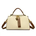 Chique gebroken witte Boston tas met bruine rand en leer met lychee-structuur - Broken Wit